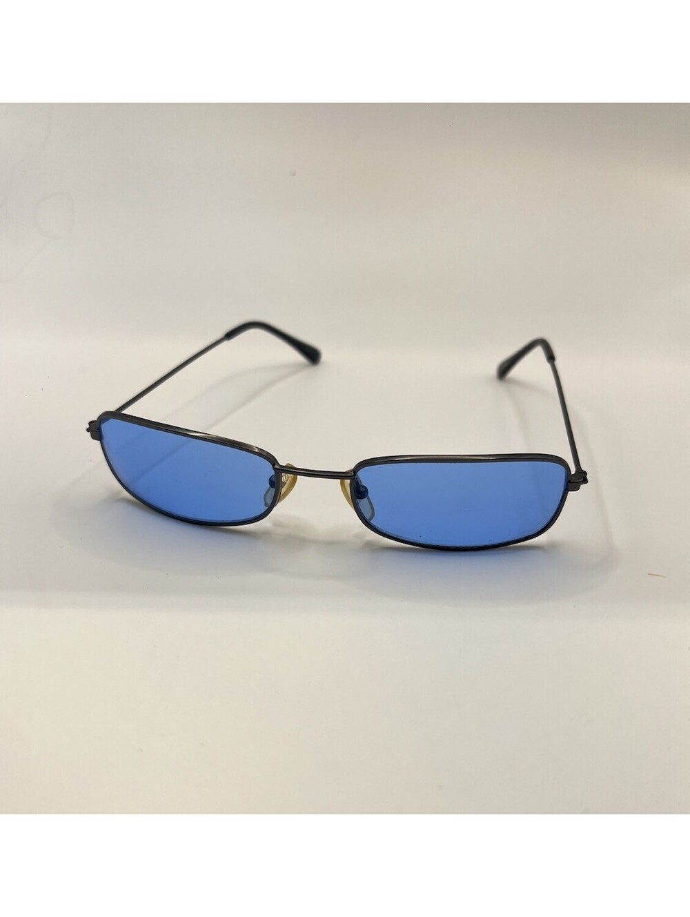 Vintage Y2K Blue Tint Sunglasses Slim Oval Wire Frame Micro Matrix Cyber